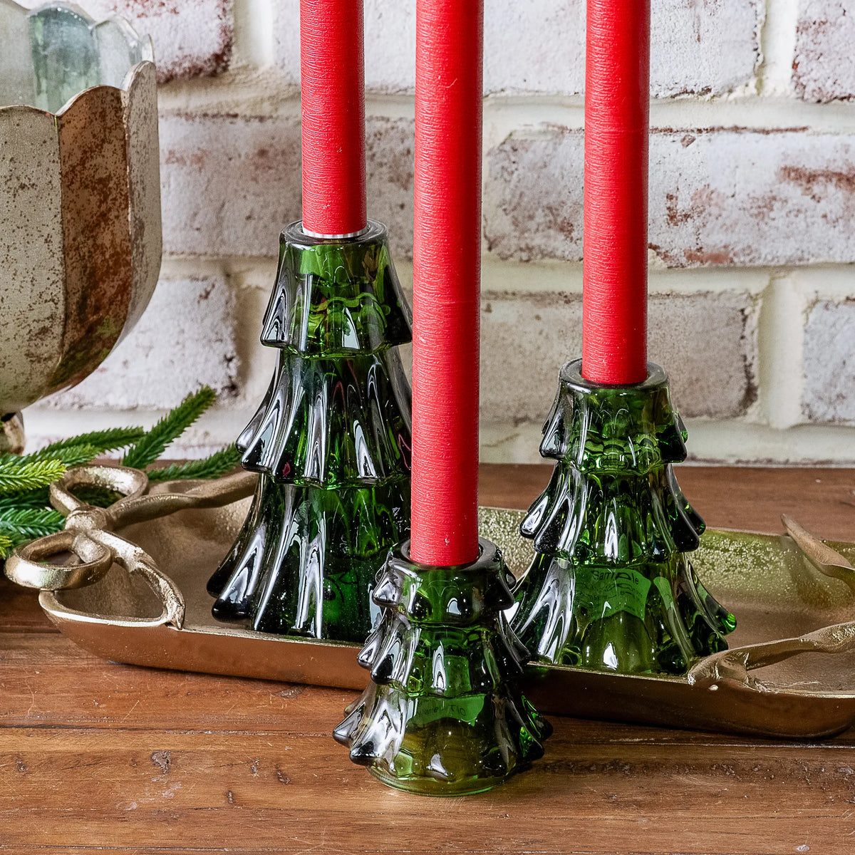 Set of 3 Glass Christmas Tree Candle Holders