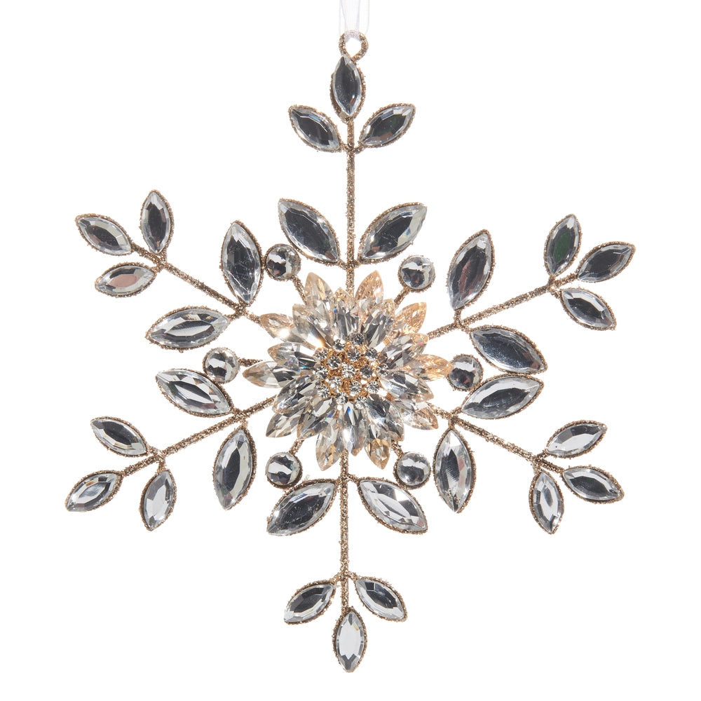 Jewel and Brooch Snowflake Christmas Ornament, 6" | Metal and Crystal