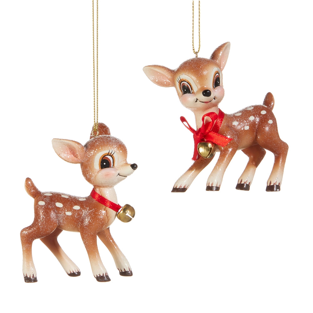 Retro Fawn Christmas Ornament with Jingle Bell, 3.25" | Sold Individually