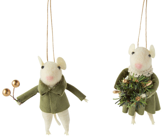 Felt Mouse Ornament with Olive Green Outfit