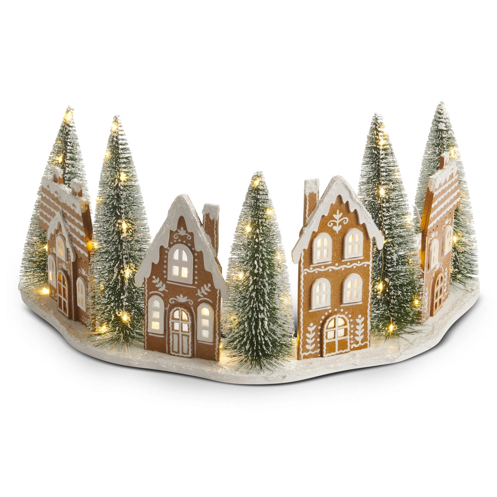 Lighted Gingerbread Village Half Tree Collar, 20" | Battery Operated with Timer