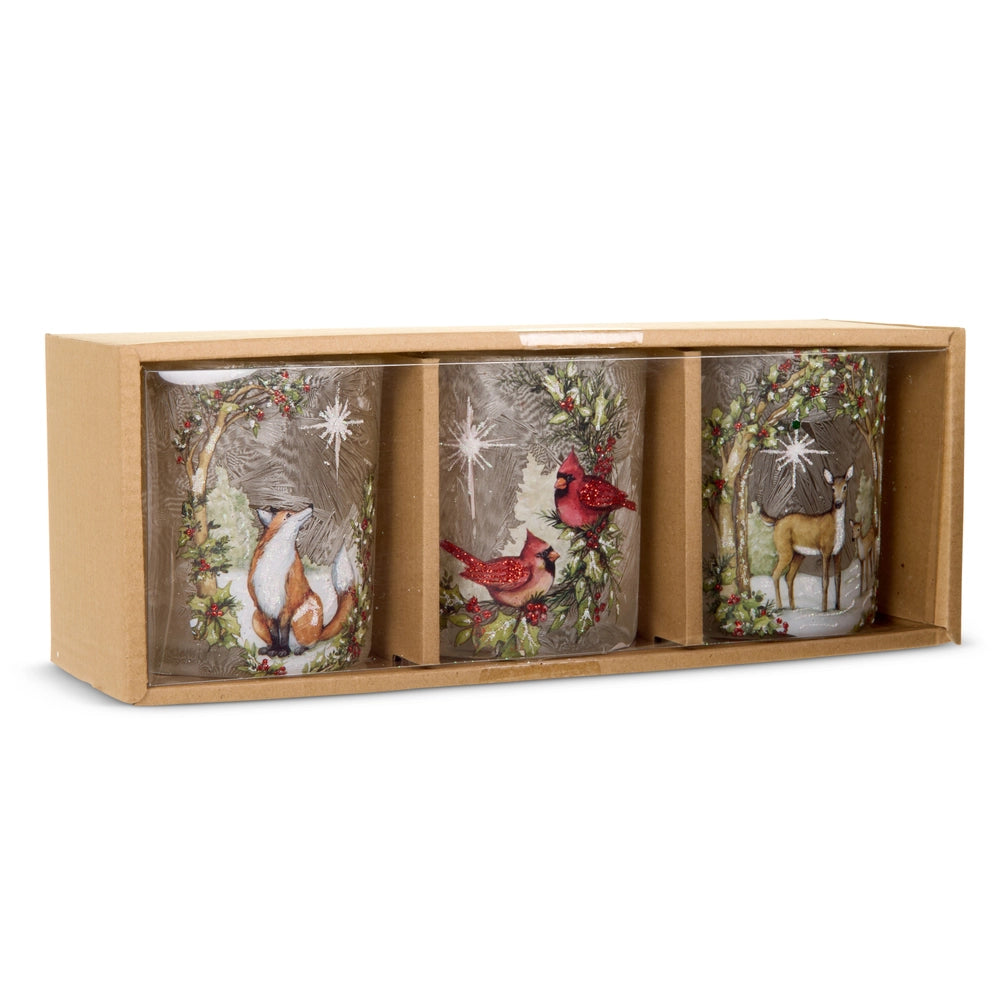 Woodland Noel Glass Votive Container, 3.5" | Fox, Cardinal or Deer