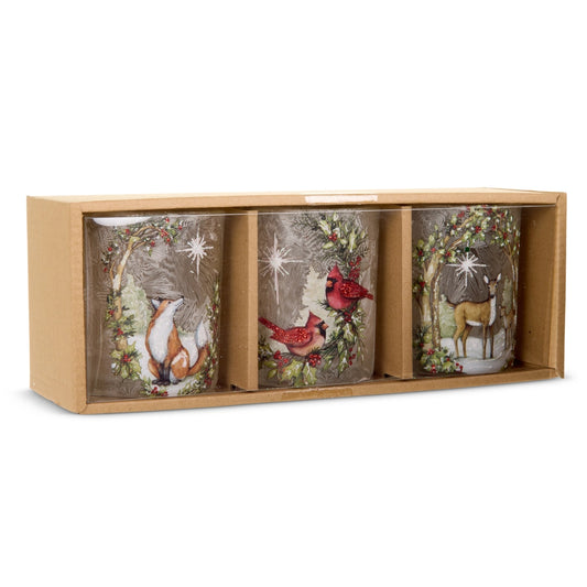 Woodland Noel Glass Votive Container, 3.5" | Fox, Cardinal or Deer
