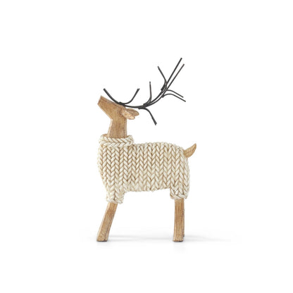 Resin Deer In Cream Sweater with Metal Antlers