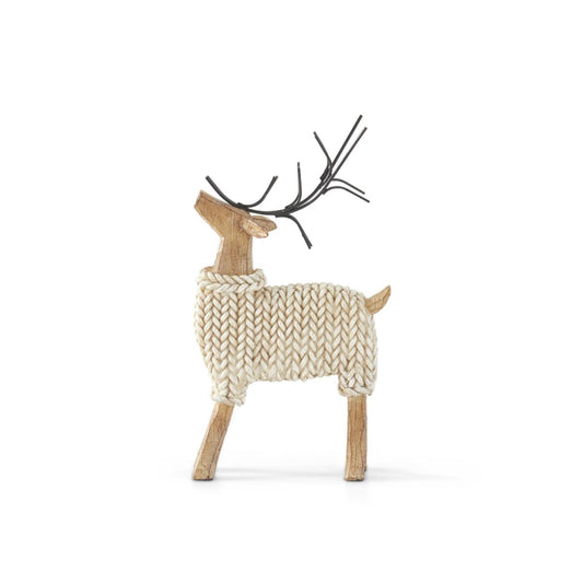 Resin Deer In Cream Sweater with Metal Antlers