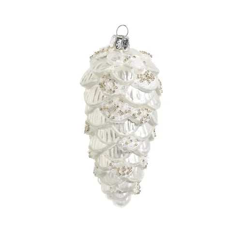 Ornament 5" Metallic White Pine Cone