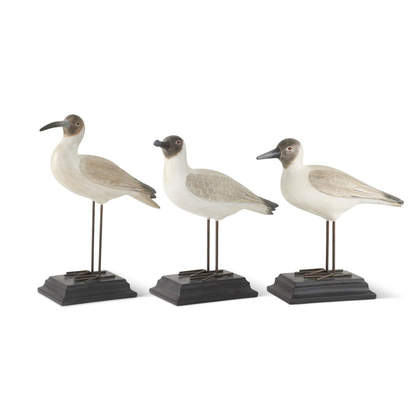 Cream and Brown Resin Seagulls with Metal Legs on Black Base