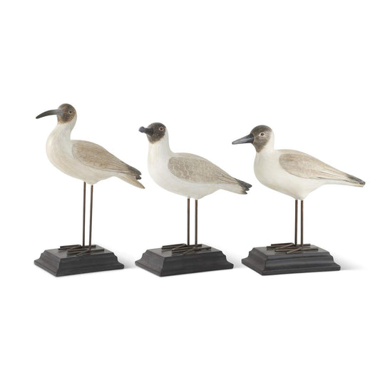 Cream and Brown Resin Seagulls with Metal Legs on Black Base