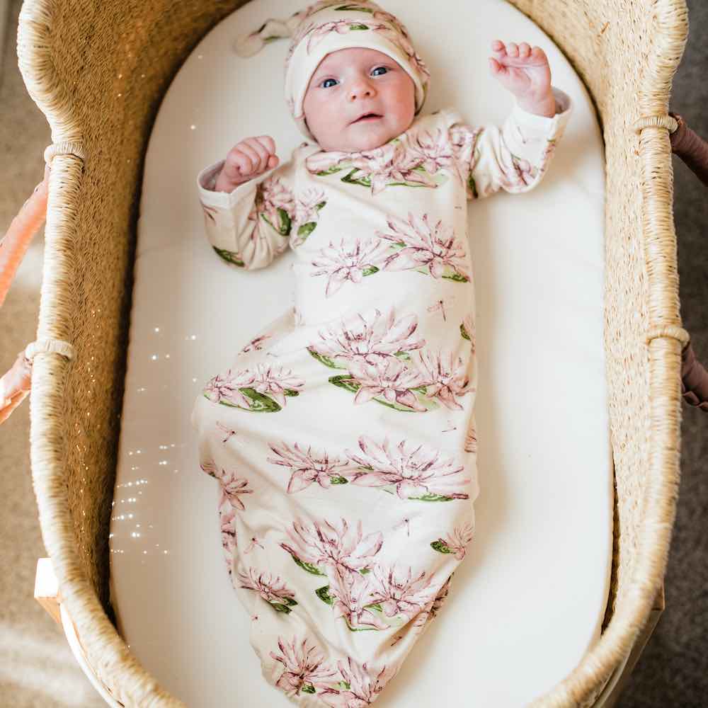 Water Lily Bamboo Newborn Gown & Hat Set
