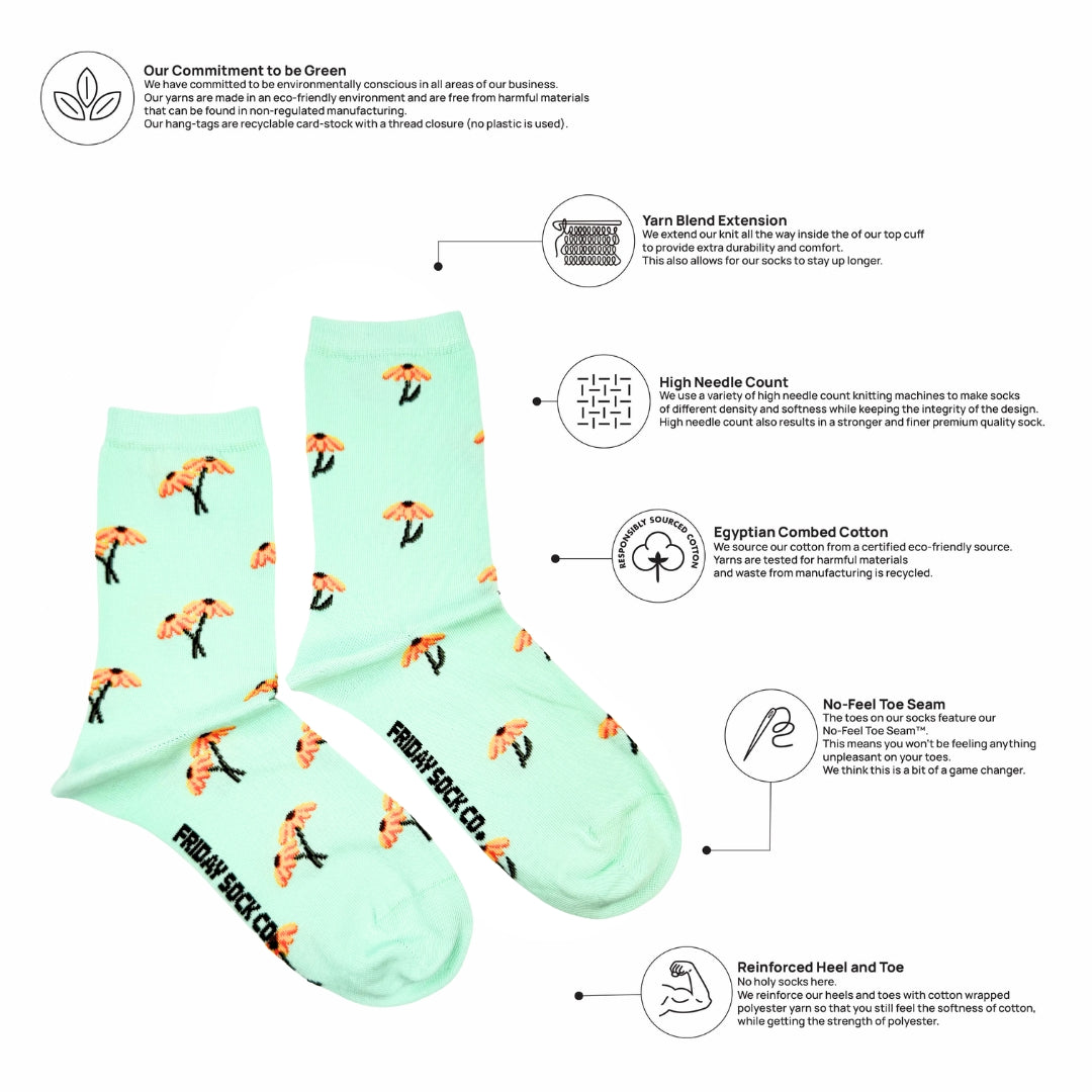 Women's Mini Black Eyed Susan Mismatched Crew Socks