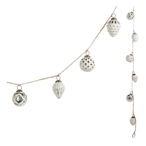 6' White and Silver Ornament Garland