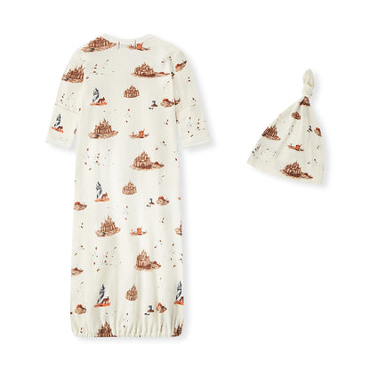 Bamboo Newborn Gown & Hat Set Sandcastle
