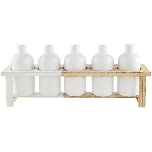 White Two-Tone Vase Stand Set Of 5