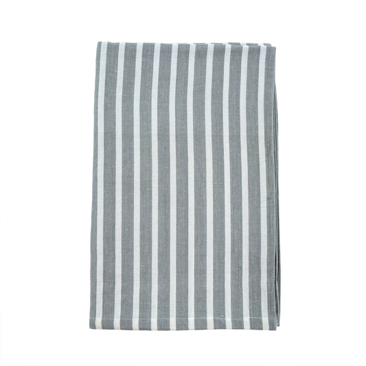 Linen Tablecloth, Denim Grey Stripe