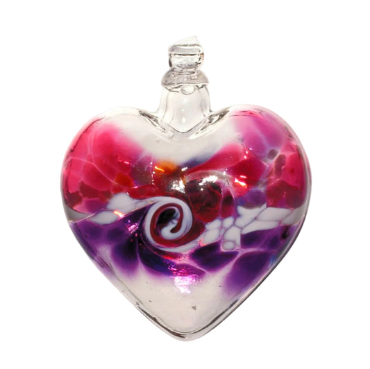 Blown Glass Heart - Pink Amethyst Spiral
