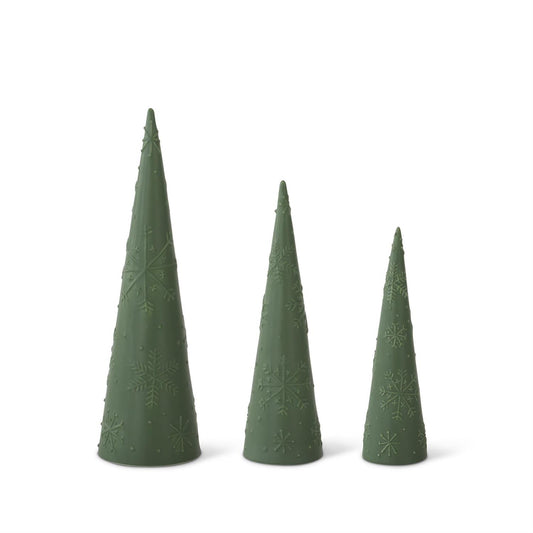 Matte Green Ceramic Snowflake Embossed Cone Trees