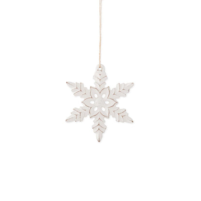 Whitewashed Wood Snowflake Ornament – Carved Holiday Décor