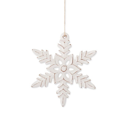 Whitewashed Wood Snowflake Ornament – Carved Holiday Décor