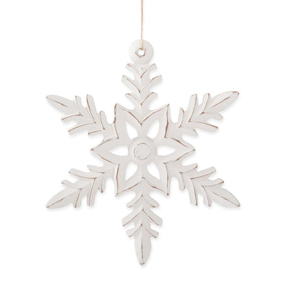 Whitewashed Wood Snowflake Ornament – Carved Holiday Décor