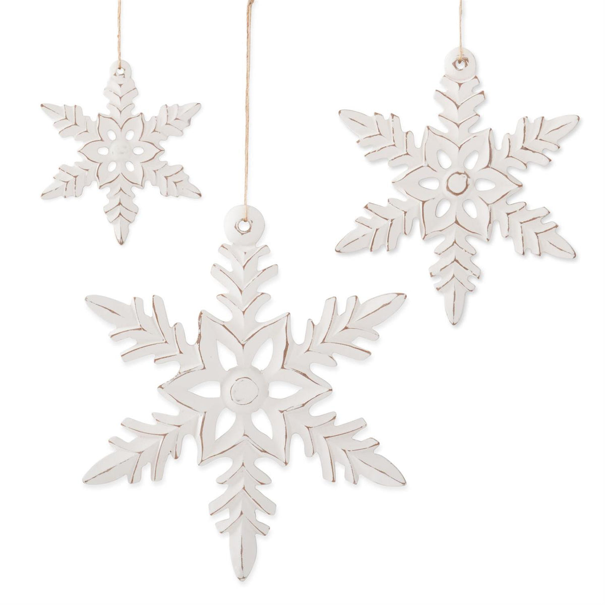 Whitewashed Wood Snowflake Ornament – Carved Holiday Décor