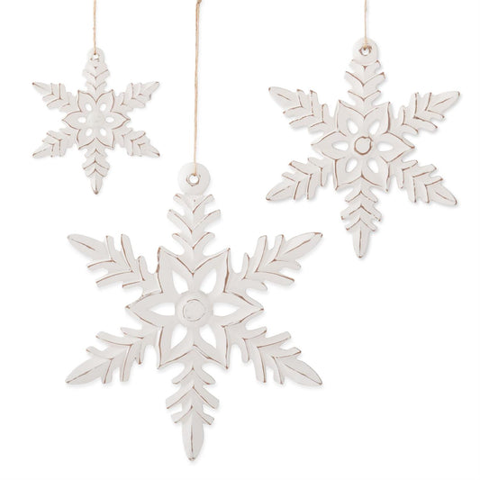 Whitewashed Wood Snowflake Ornament – Carved Holiday Décor