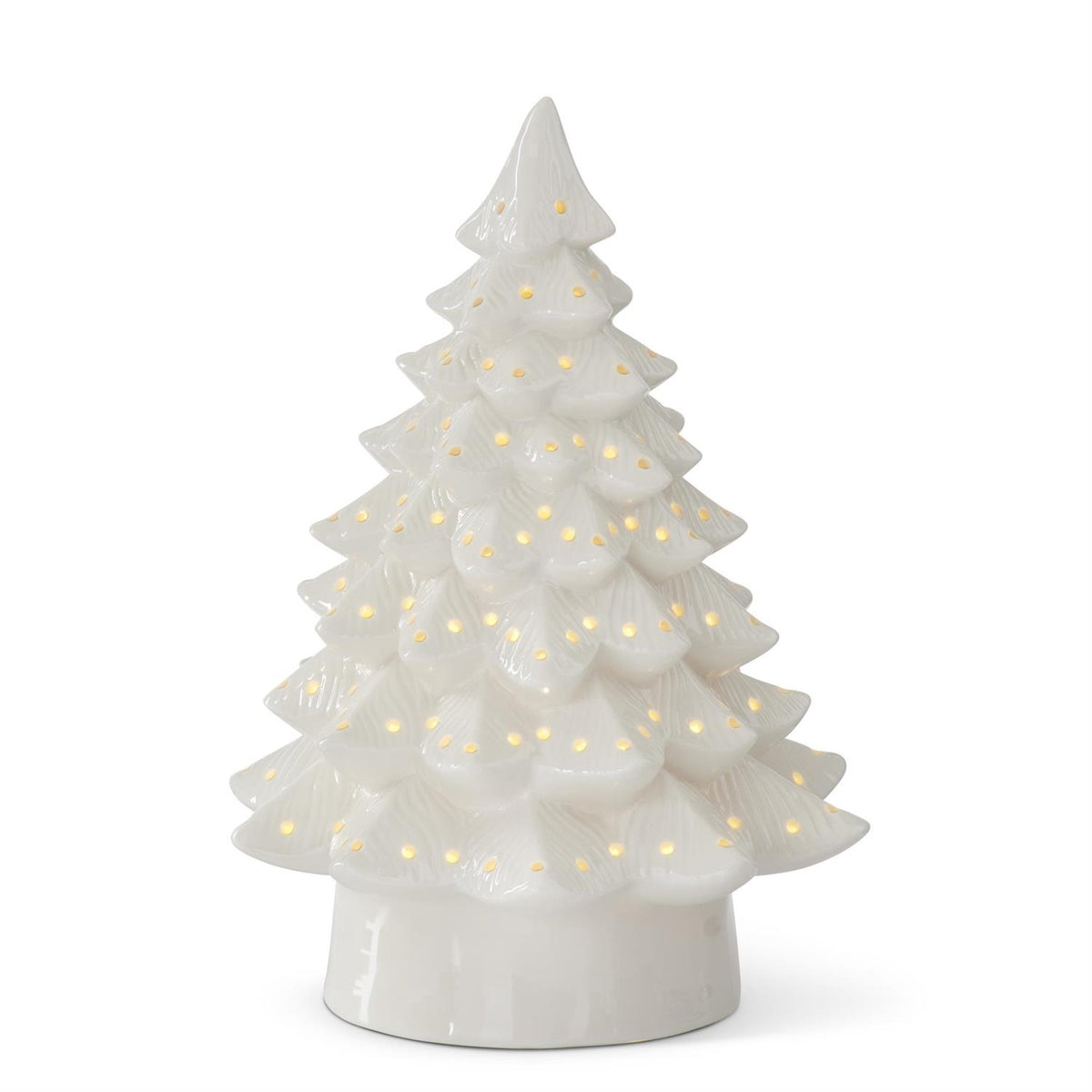 White Ceramic Christmas Tree – 12.75", Stoneware Light-Up Tree