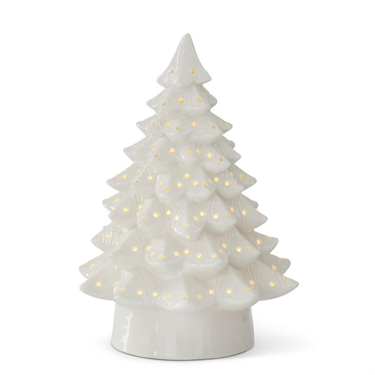 White Ceramic Christmas Tree – 12.75", Stoneware Light-Up Tree