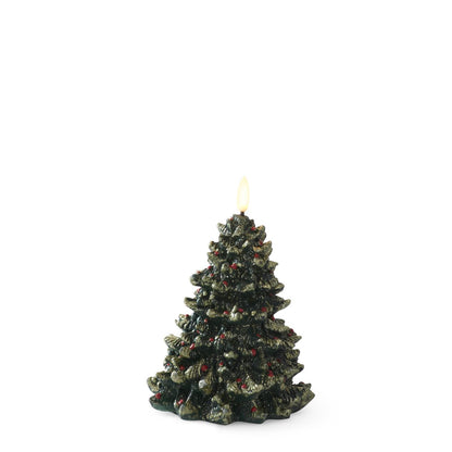 LED Christmas Tree Candles with Gold Glitter & Red Ornaments