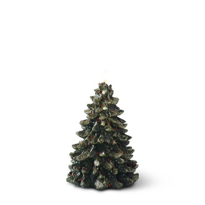 LED Christmas Tree Candles with Gold Glitter & Red Ornaments