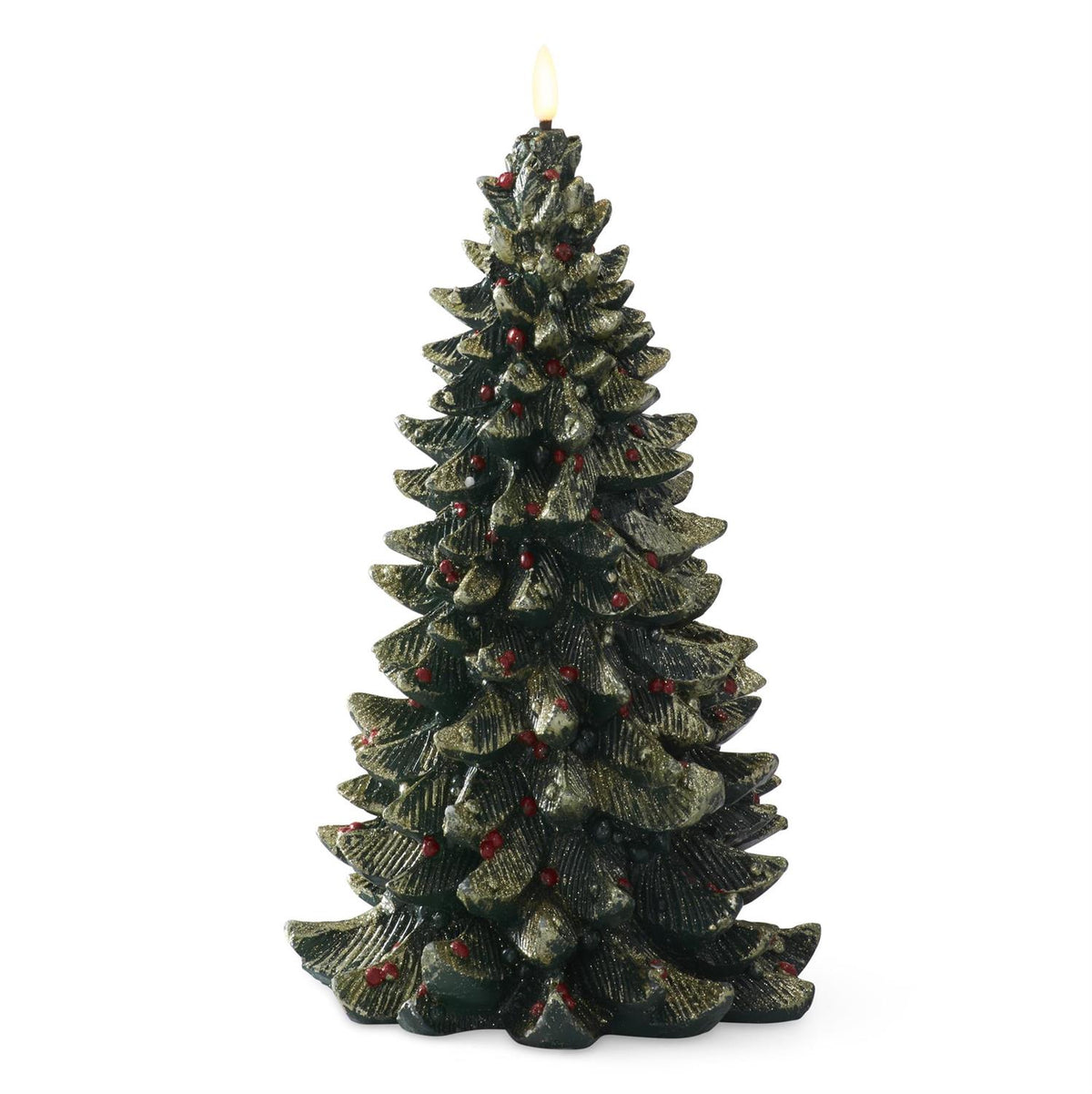 LED Christmas Tree Candles with Gold Glitter & Red Ornaments