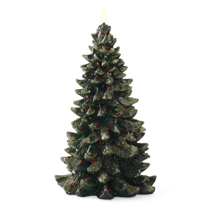 LED Christmas Tree Candles with Gold Glitter & Red Ornaments