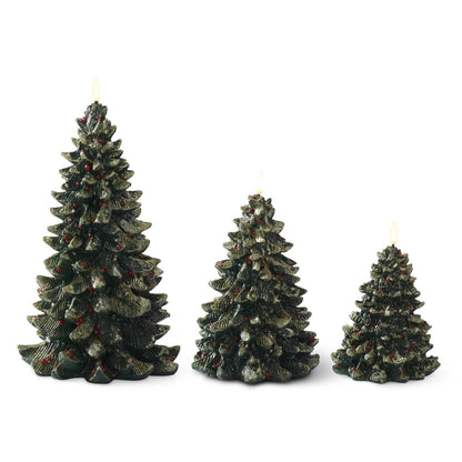 LED Christmas Tree Candles with Gold Glitter & Red Ornaments