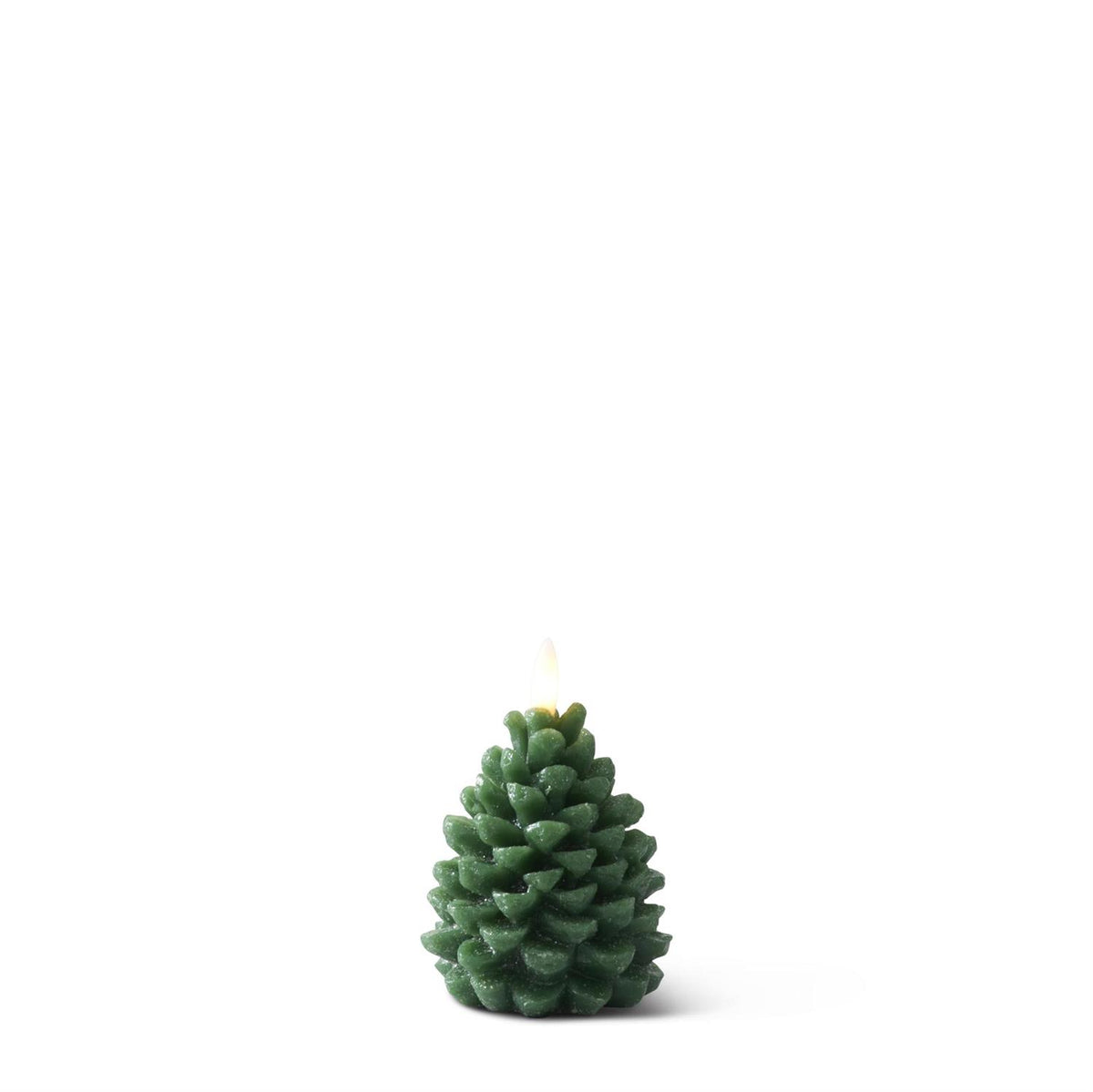 Green Wax LED Pinecone Candle with Flickering Flame & Timer – 5"