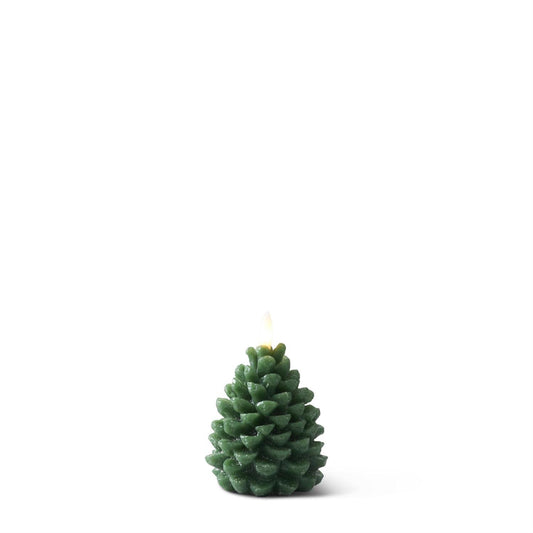 Green Wax LED Pinecone Candle with Flickering Flame & Timer – 5"