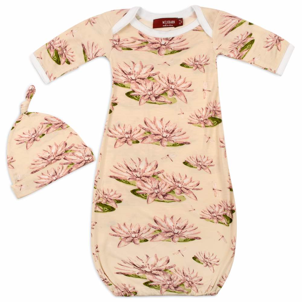 Water Lily Bamboo Newborn Gown & Hat Set