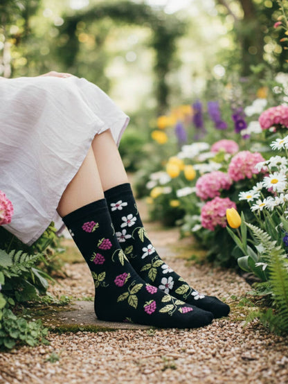 Women's Raspberry Bloom Mismatched Crew Socks