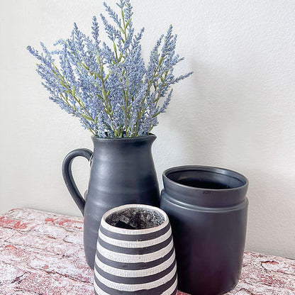 Black and White Striped Cement Vase