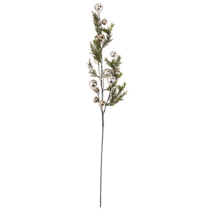 35” Snowy Pine Branch with Silver Bells