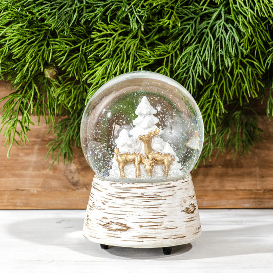 Gold Deer & Tree Musical Snow Globe
