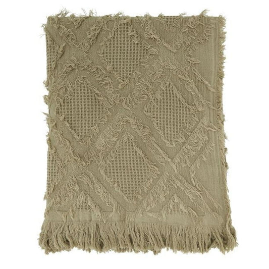 Natural Fringe Waffle Weave Throw Blanket