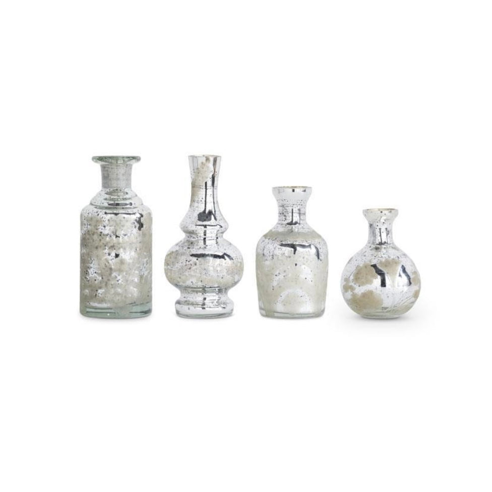 Assorted Mini Silver Mercury Glass Etched Bud Vases