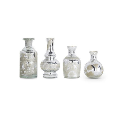 Assorted Mini Silver Mercury Glass Etched Bud Vases