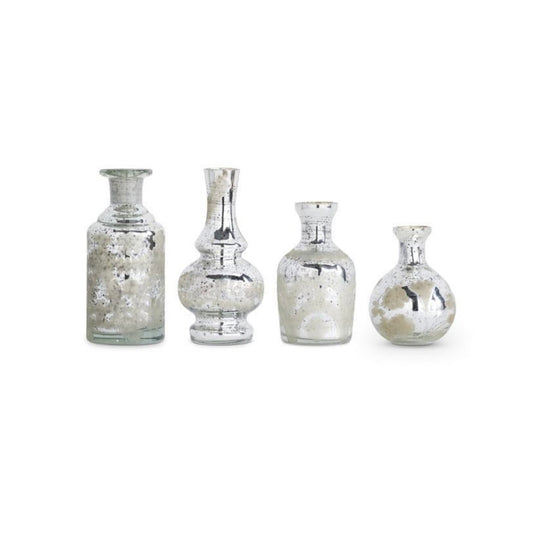 Assorted Mini Silver Mercury Glass Etched Bud Vases