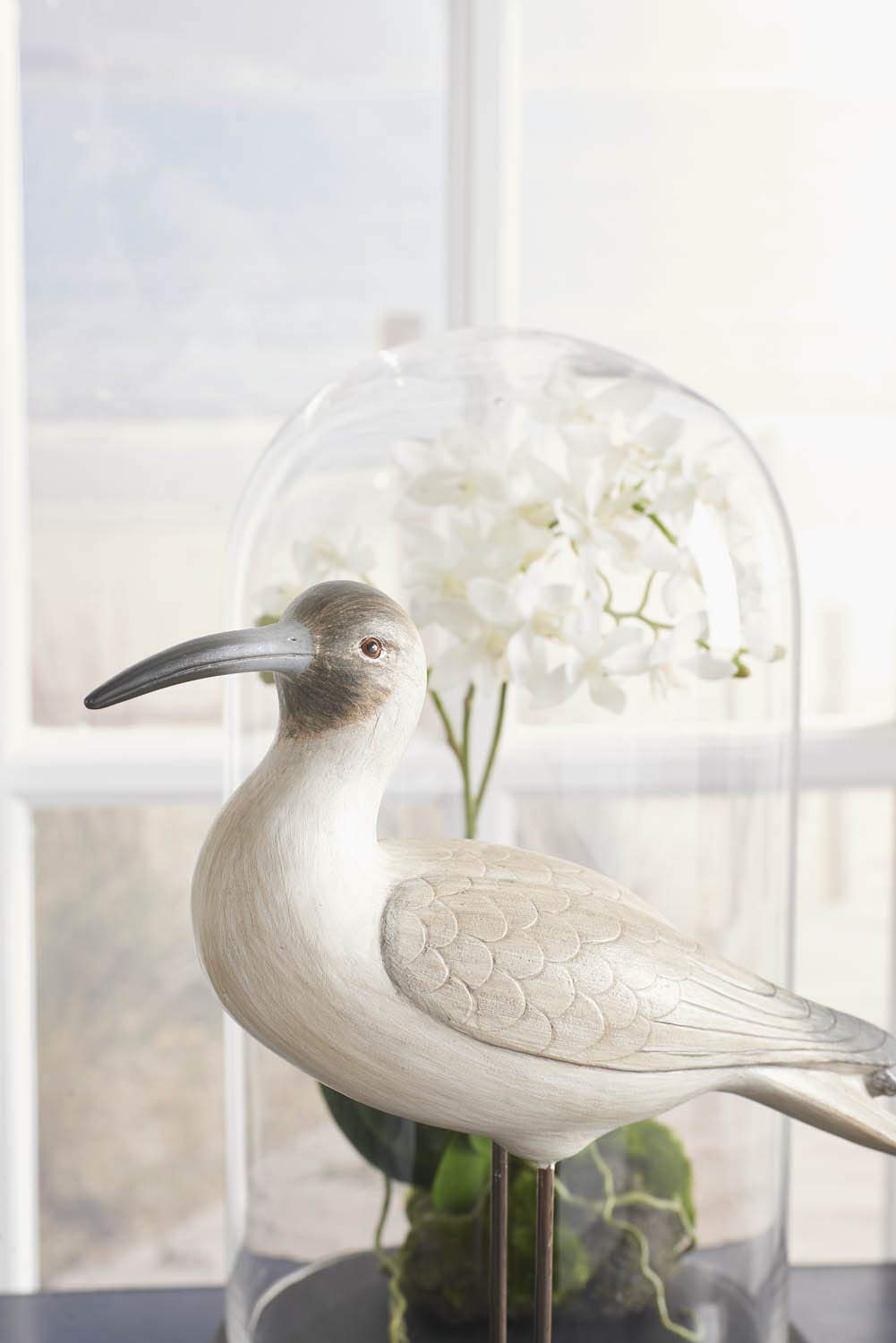 Cream and Brown Resin Seagulls with Metal Legs on Black Base