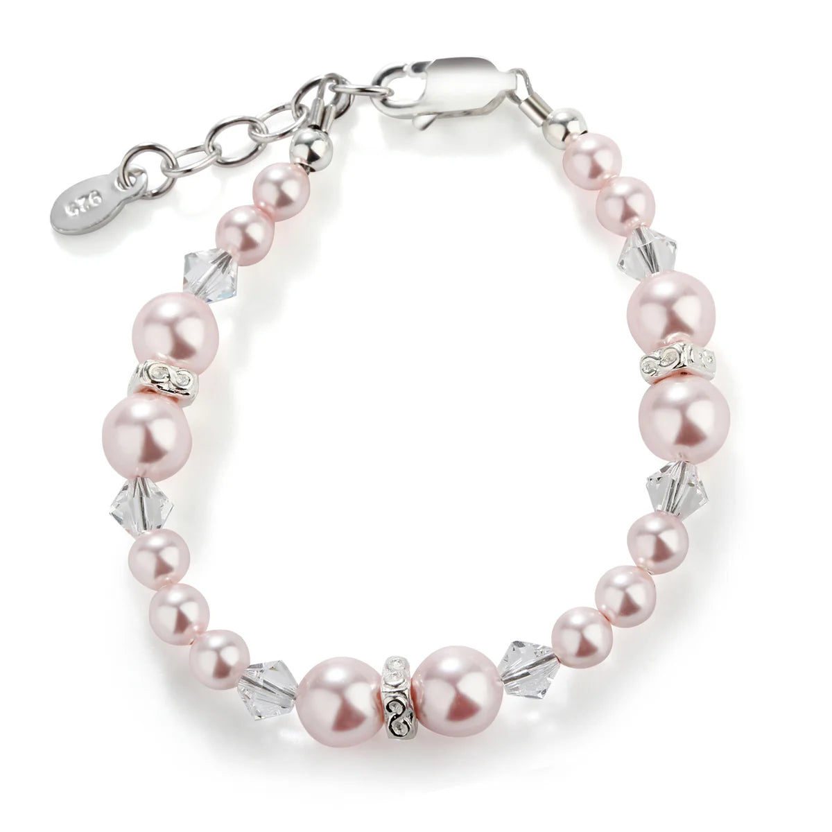 Sterling Silver Pink Simulated Pearl Bracelet for Babies, Toddlers, and Girls