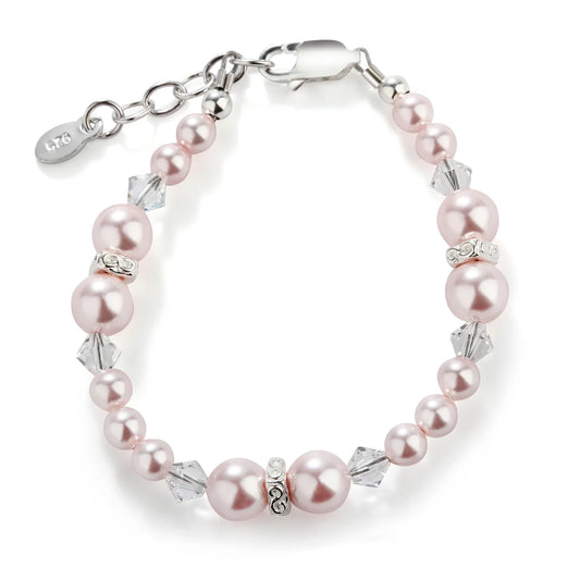 Sterling Silver Pink Simulated Pearl Bracelet for Babies, Toddlers, and Girls