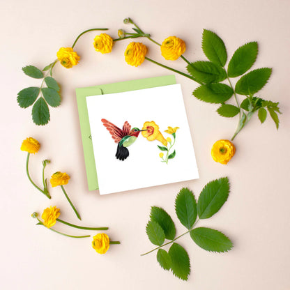 Hummingbird & Yellow Flowers Quilling Card