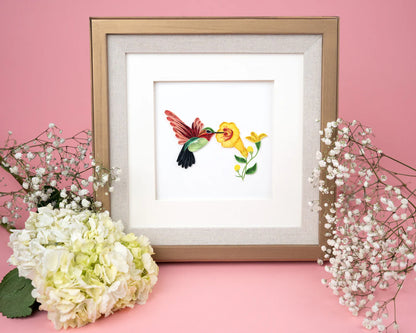 Hummingbird & Yellow Flowers Quilling Card
