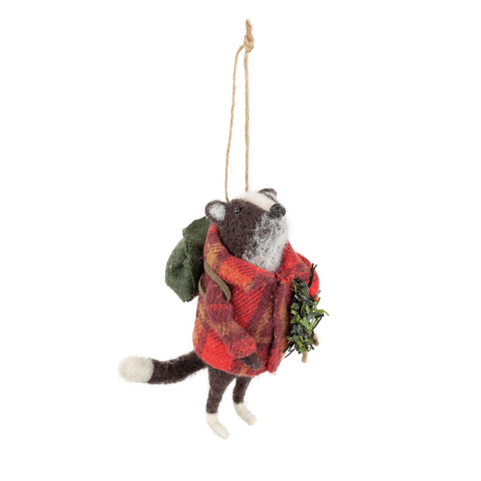 Felt Badger Ornament with Red Coat