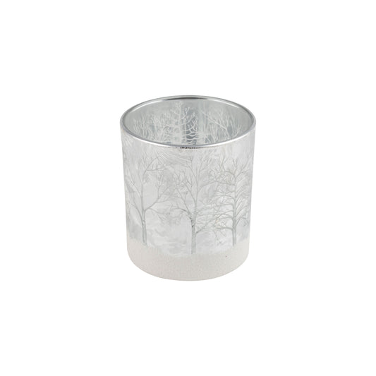 Frosted Silver Glass Candle Holder